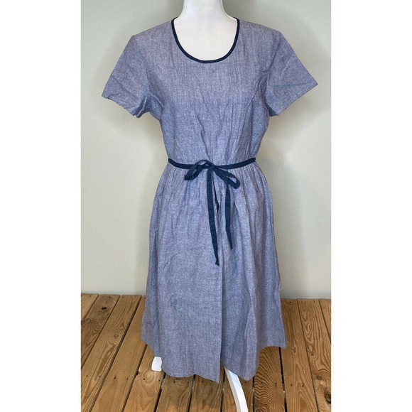 DownEast Dresses & Skirts - NEW DownEast Women’s Open Front Pleat Midi Dress Size Small Blue Short Sleeve